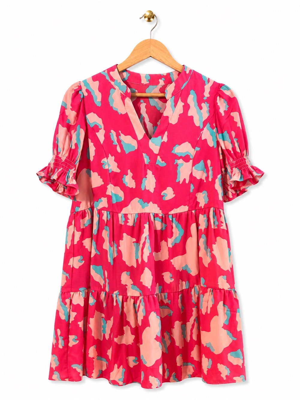 SHEIN Abstract Print Mini Dress Women’s Small Boho Cottagecore Puff Sleeves
